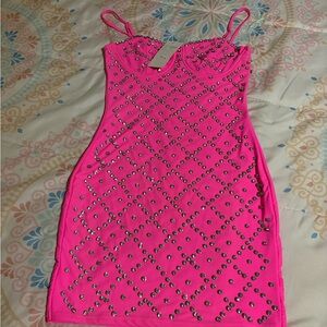 Vibrant Pink Studded Mini Dress